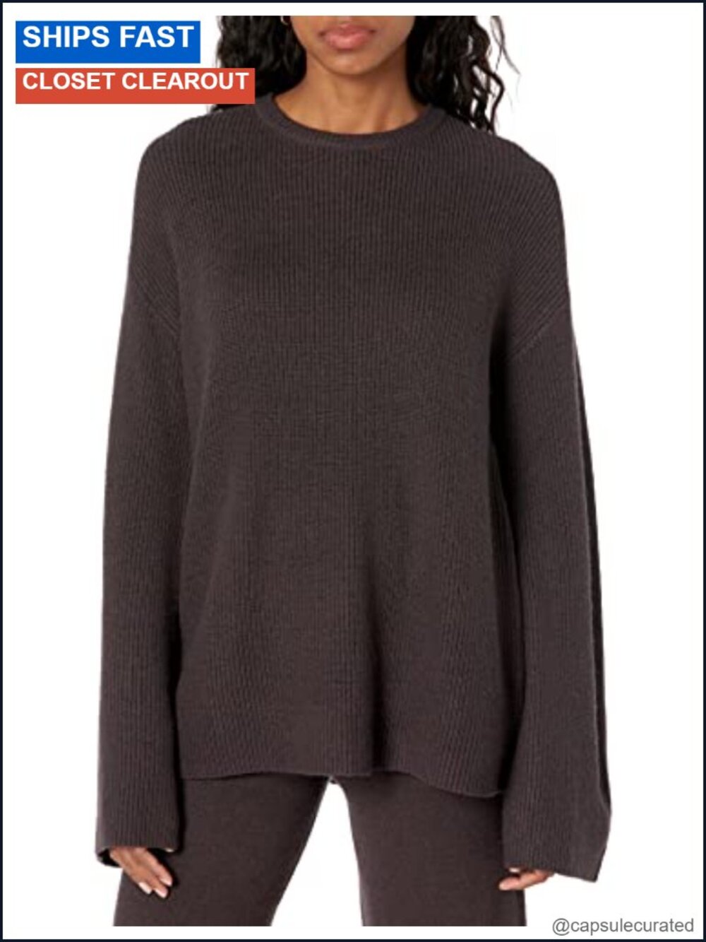 Women's Crew Neck Back Slit Ribbed Pullover Sweater Long Sleeve